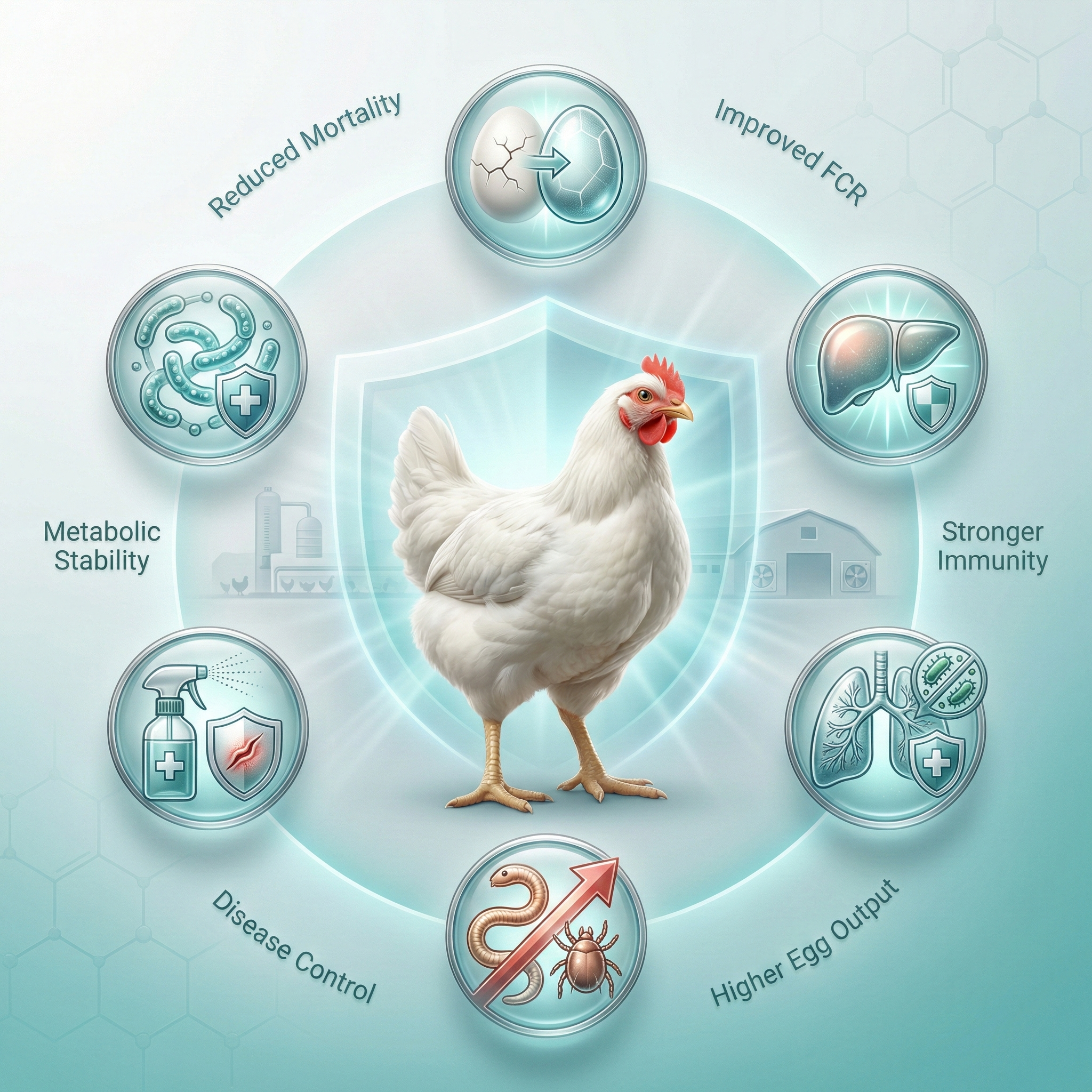 Poultry Health Benefits - Reduced Mortality, Improved FCR, Stronger Immunity